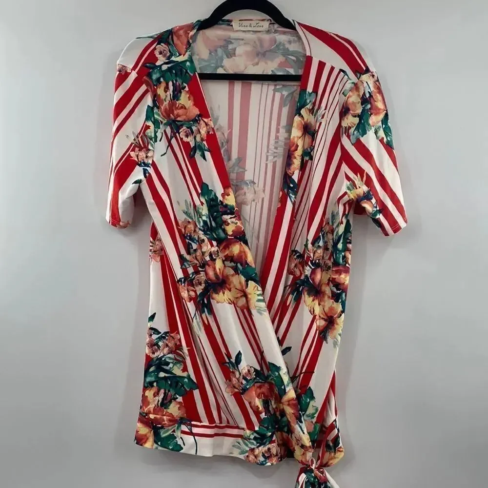 3For$20 Vine & Love Stripes Floral Top size 1X